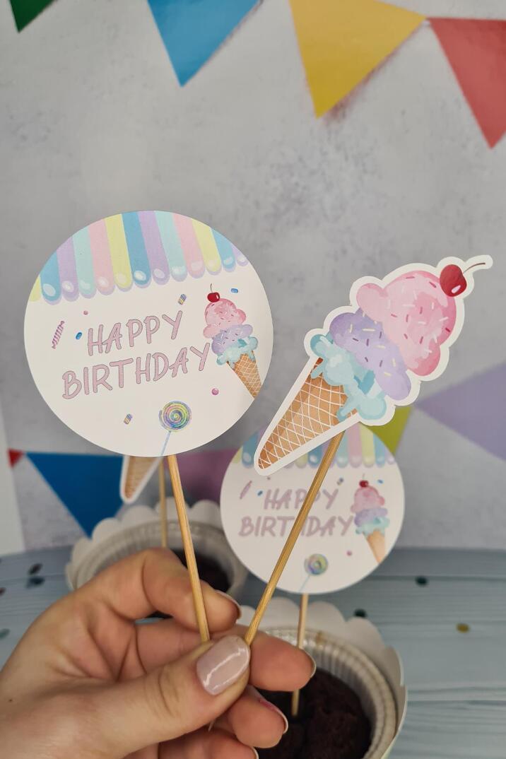 Dondurma Konsept Kürdan Süsleri Cupcake Süsleri Lüks Büyük Boy 10lu Paket - 5