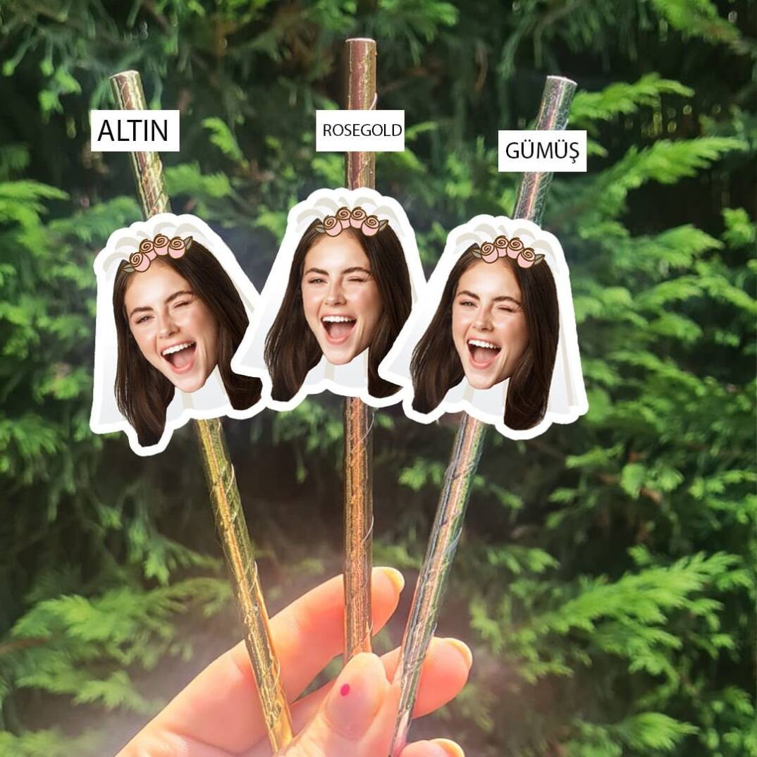 Duvaklı Bride to be Fotoğraf Baskılı Pipet Takımı 5 li - 2