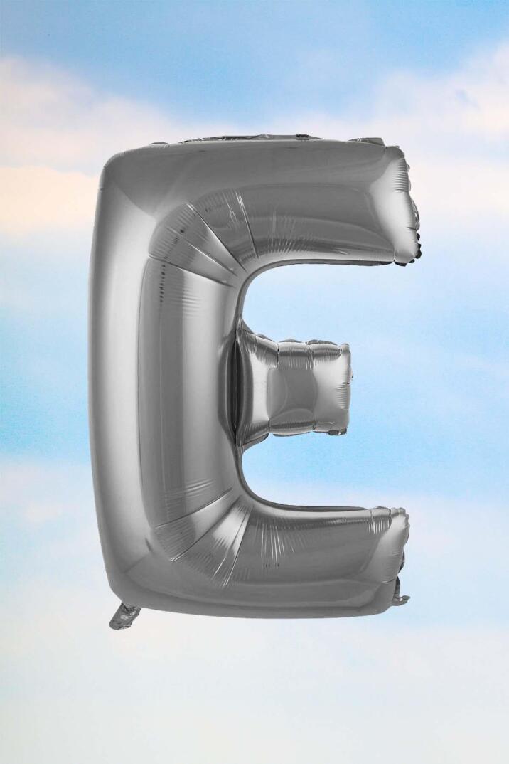 E Harfi Gümüş Folyo Balon 100 cm 40 inç 1 Metre Silver - 1