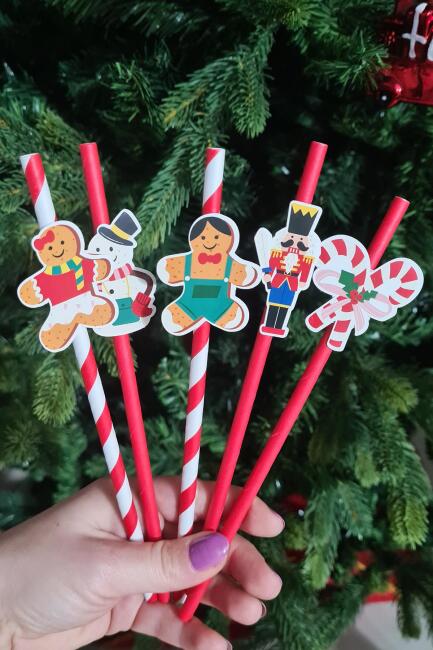 Eğlenceli Yılbaşı Pipet Süsleri Yılbaşı Sofra Süsleri 10 lu Paket Pipet - 2