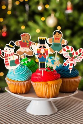Eğlenceli Yılbaşı Yeni Yıl Kürdan Süsleri Cupcake Süsleri Lüks Büyük Boy 10lu Paket - 1