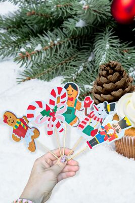 Eğlenceli Yılbaşı Yeni Yıl Kürdan Süsleri Cupcake Süsleri Lüks Büyük Boy 10lu Paket - 2