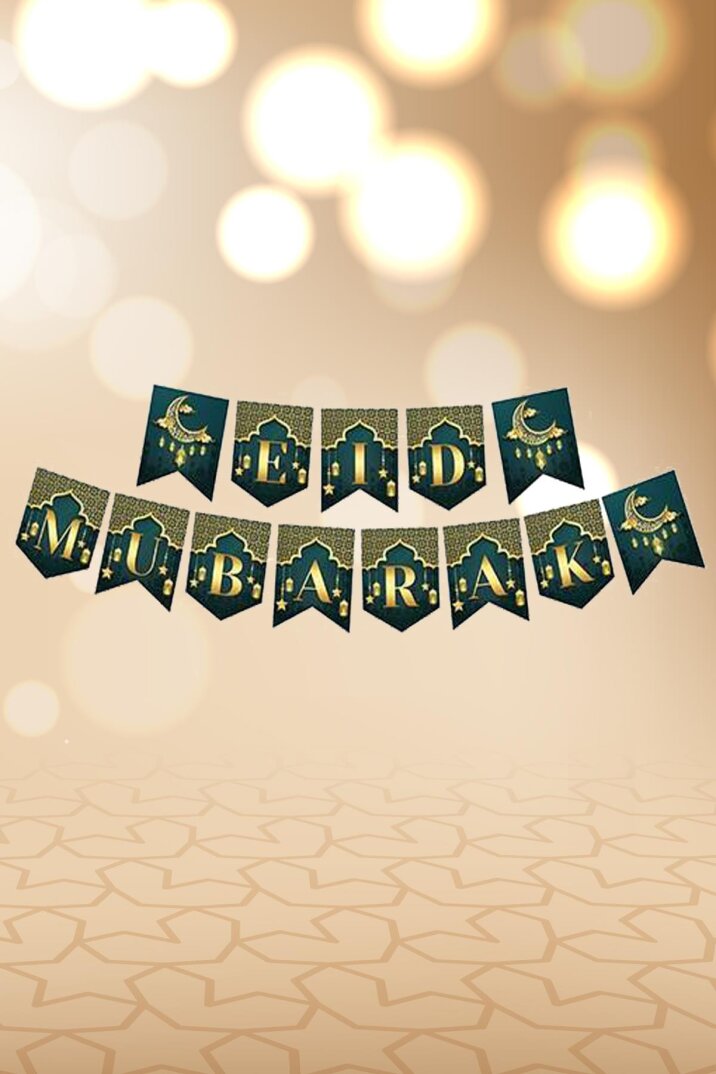 Eid Mubarak Yazılı Banner Yazılı İpe Dizili Harfler Ramazan Süsleri - 1