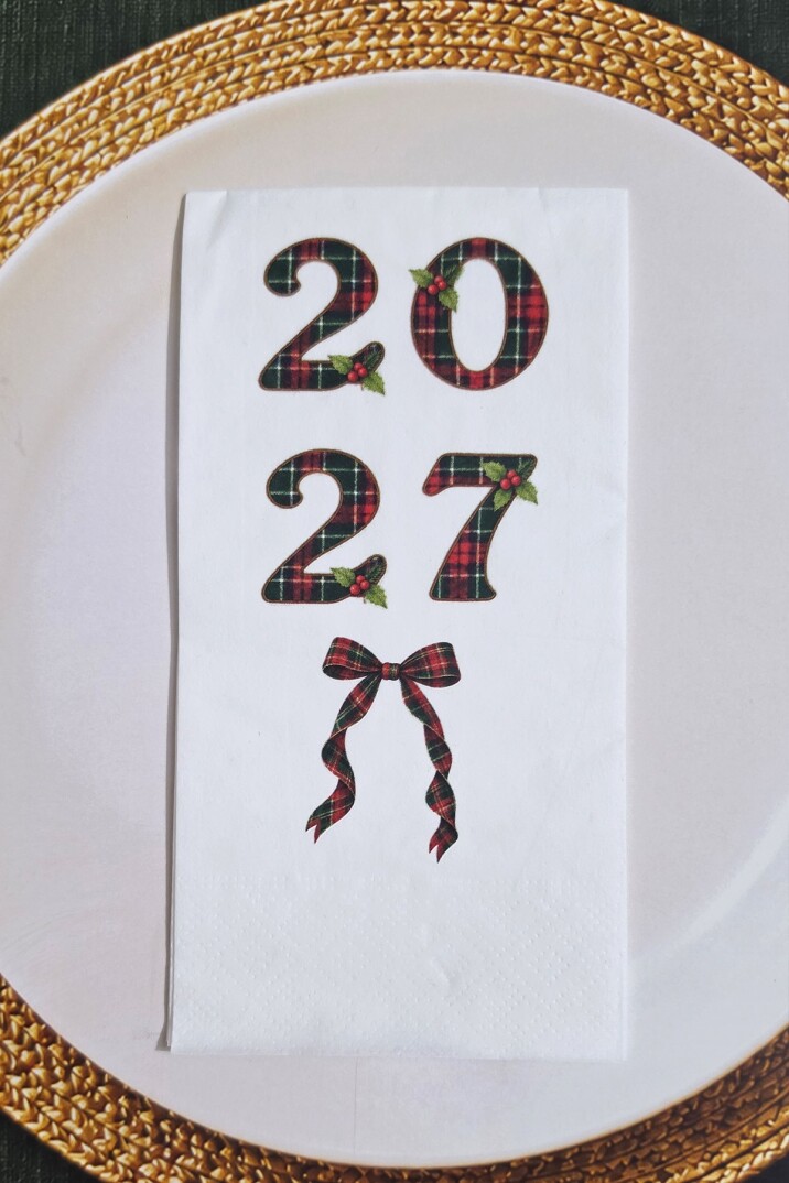 Ekose Fiyonklu 2027 Baskılı Beyaz Yılbaşı Peçetesi 20li - 1