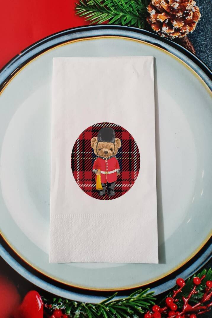 Ekose Teddy Bear Desenli Yılbaşı - Yeni Yıl Sunum Peçetesi - 1