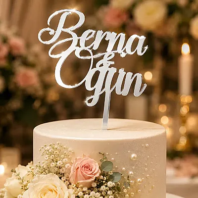 Ayna Pleksi İsme Özel Kesim Pasta Üstü İsimli Pasta Süsü