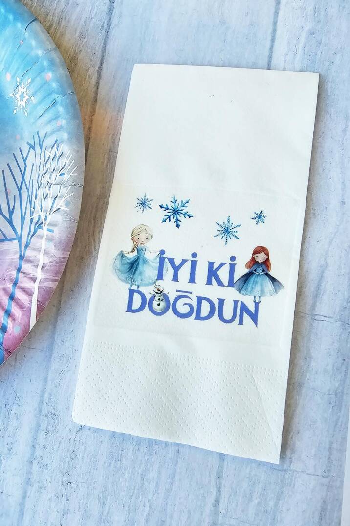Elsa Frozen Karlar Kraliçesi Konsept Baskılı Doğum Günü Peçetesi 20li - 1