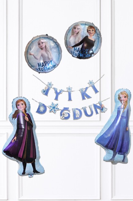 Elsa ve Anna Balonlu Bannerlı Karlar Ülkesi Tema Doğum Günü Balon Seti Set278