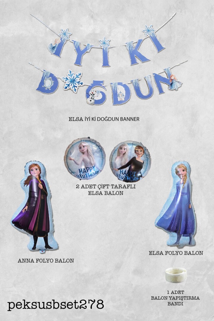 Elsa ve Anna Balonlu Bannerlı Karlar Ülkesi Tema Doğum Günü Balon Seti Set278 - 2
