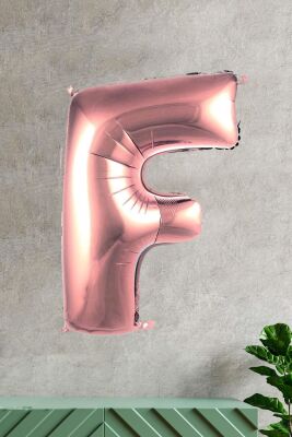 F Harfi Rose Gold Folyo Balon 100 cm 40 inç 1 Metre Baş Harf Balon - 1