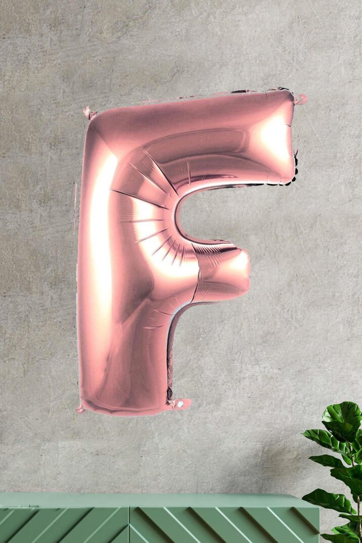 F Harfi Rose Gold Folyo Balon 100 cm 40 inç 1 Metre Baş Harf Balon - 1