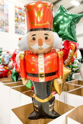 Fındıkkıran Folyo Balon Yılbaşı Balon Süslemesi Büyük Boy Kırmızı Fındıkkıran Folyo Balon Nutcracker Yılbaşı Balonu 127cm - 1