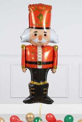 Fındıkkıran Folyo Balon Yılbaşı Balon Süslemesi Büyük Boy Kırmızı Fındıkkıran Folyo Balon Nutcracker Yılbaşı Balonu 127cm - 2