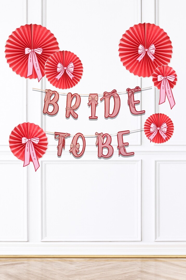 Fiyonk Tema Kırmızı Pembe Bride To Be Süsleme Seti Kırmızı Yelpaze Süslü Bride Parti Süsleri - 1