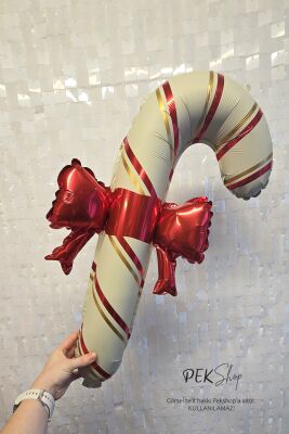 Fiyonklu Bej Baston Şeker Folyo Balon - 1