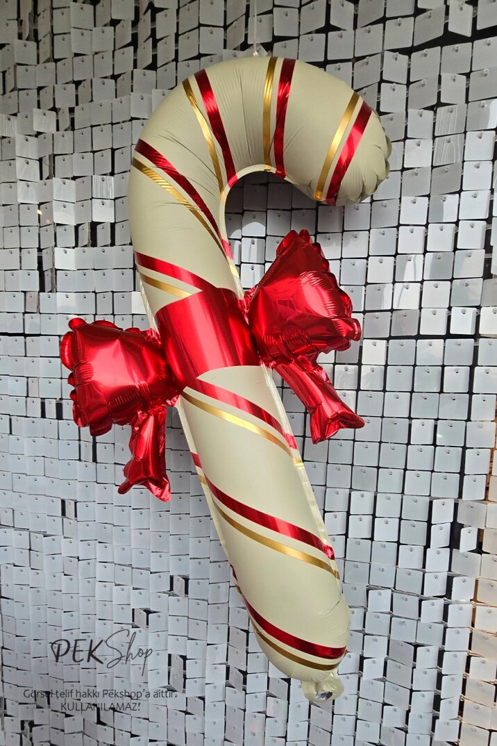 Fiyonklu Bej Baston Şeker Folyo Balon - 2