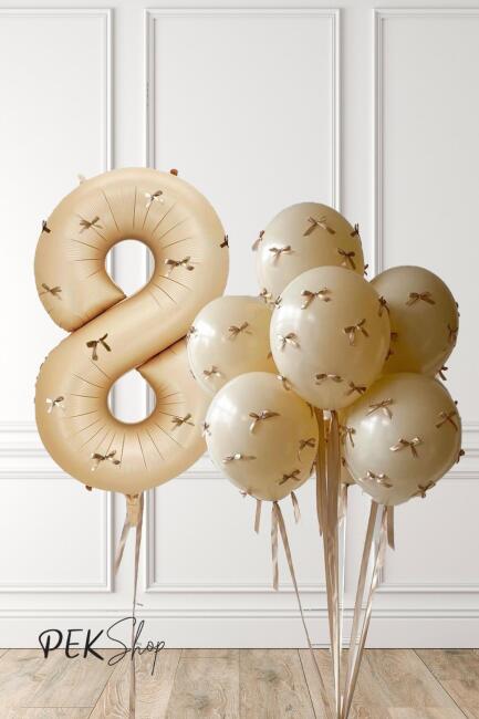 Fiyonklu Kum Beji Balonlar Retro Yaş Balonlu Doğum Günü Balon Seti - 15