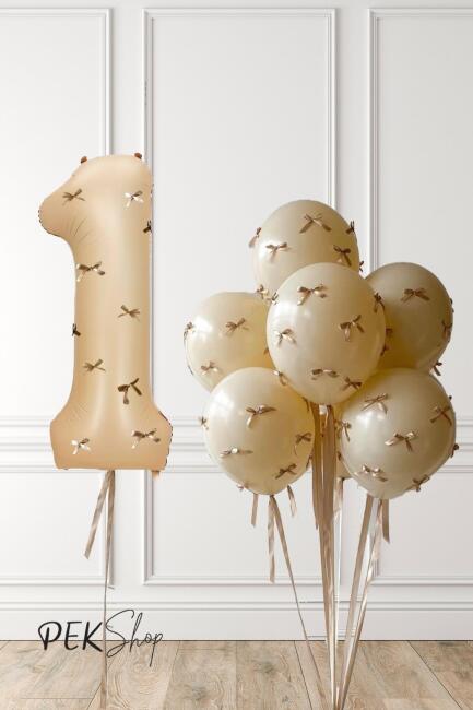 Fiyonklu Kum Beji Balonlar Retro Yaş Balonlu Doğum Günü Balon Seti