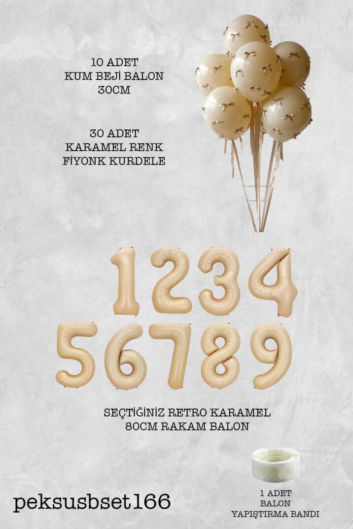 Fiyonklu Kum Beji Balonlar Retro Yaş Balonlu Doğum Günü Balon Seti - 2