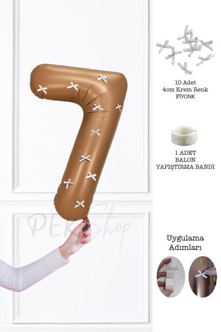 Fiyonklu Retro Çikolata Kahve Rakam Balon 80 cm Fiyonk Kurdeleli - 13