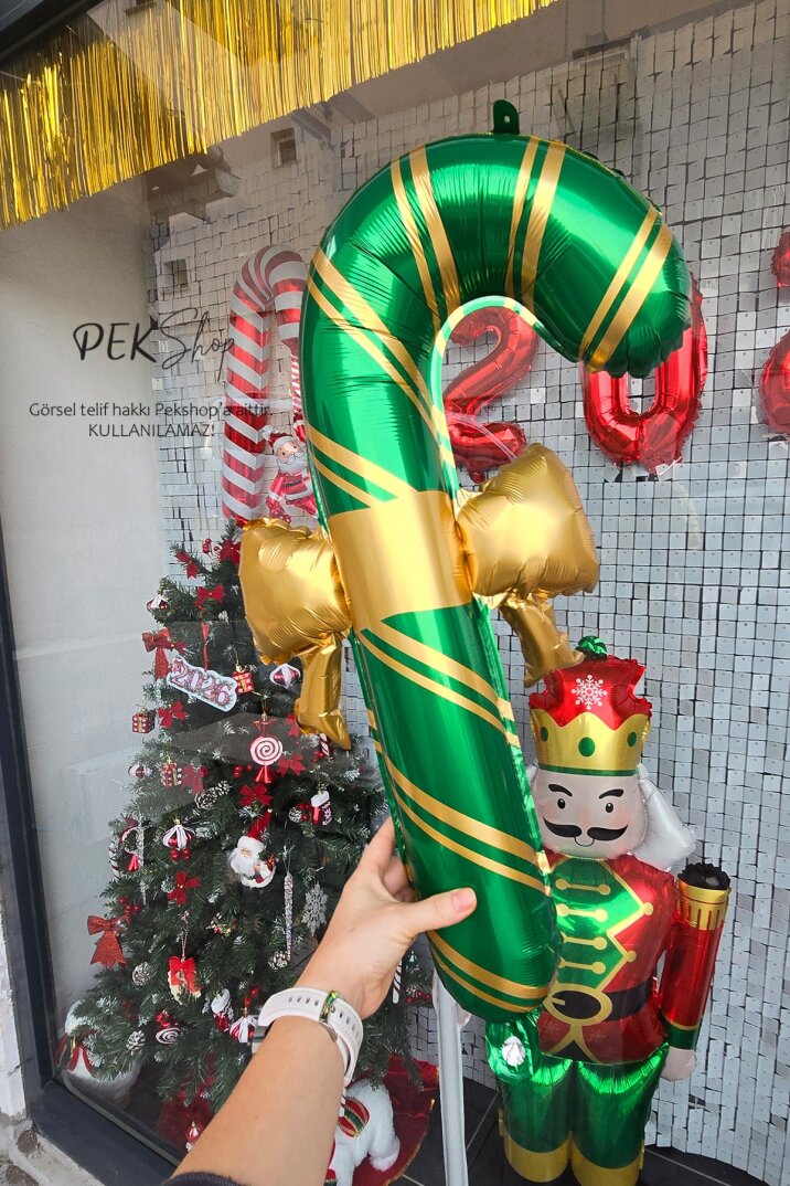 Fiyonklu Yeşil Gold Baston Şeker Folyo Balon - 1