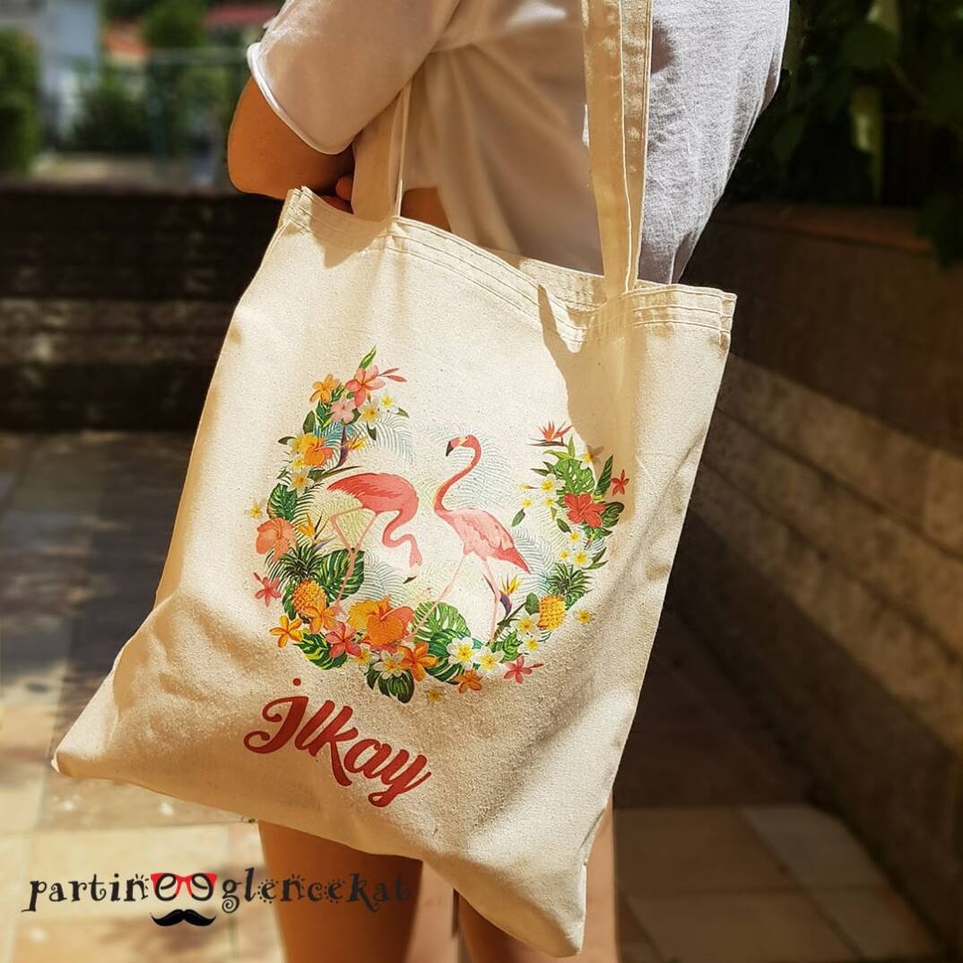Flamingo Konsept İsme Özel Baskılı Bez Çanta - 1