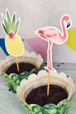 Flamingo Konsept Kürdan Süsleri Cupcake Süsleri Lüks Büyük Boy 10lu Paket - 2