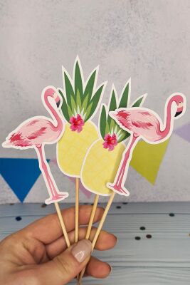 Flamingo Konsept Kürdan Süsleri Cupcake Süsleri Lüks Büyük Boy 10lu Paket - 4