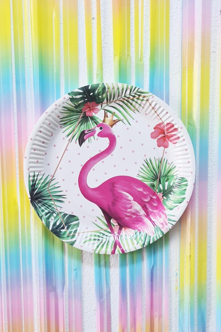 Flamingo Temalı Karton Tabak Yuvarlak 8'li Taçlı Flamingo - 1