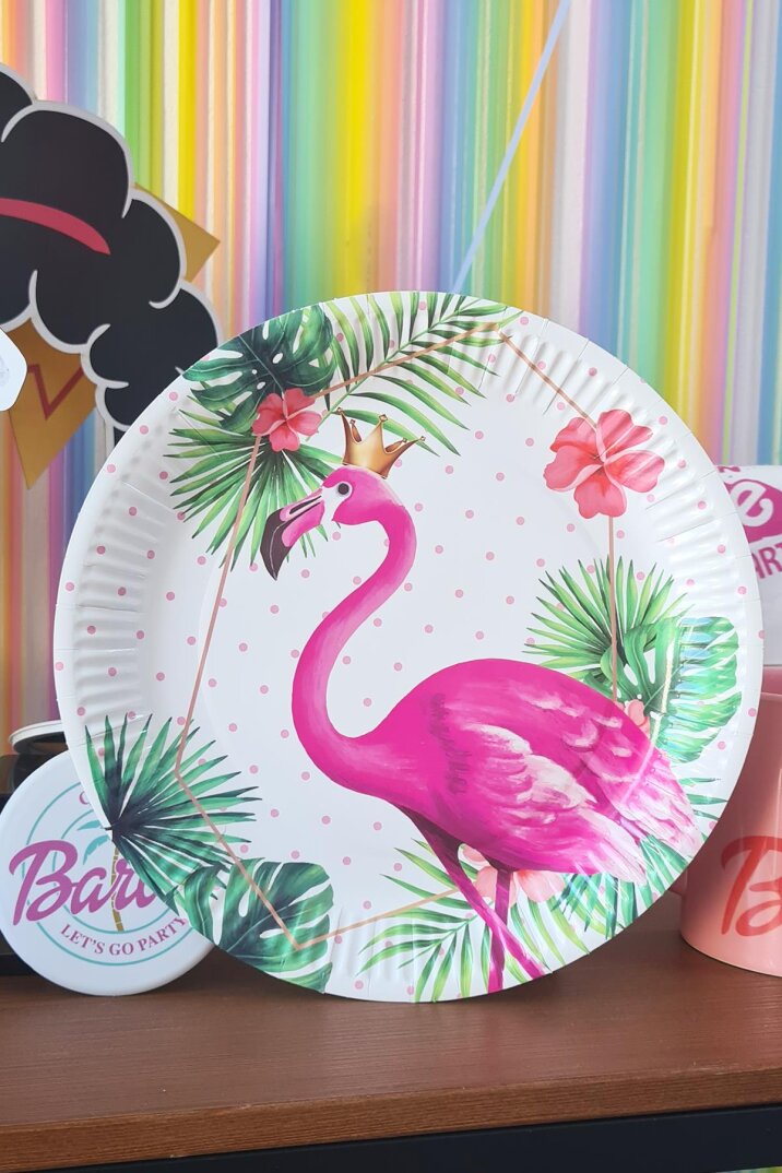 Flamingo Temalı Karton Tabak Yuvarlak 8'li Taçlı Flamingo - 2