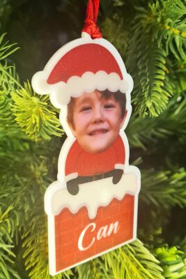 Fotoğraflı Noel Baba Baca Tasarım Yılbaşı Ağaç Süsü Yeni Yıl Süslemeleri - 2