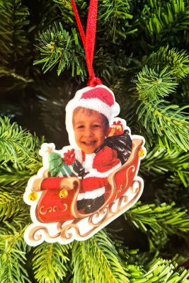 Fotoğraflı Noel Baba Kızaklı Tasarım Yılbaşı Ağaç Süsü Yeni Yıl Süslemeleri - 2