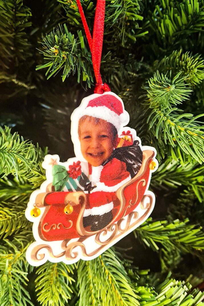 Fotoğraflı Noel Baba Kızaklı Tasarım Yılbaşı Ağaç Süsü Yeni Yıl Süslemeleri - 2
