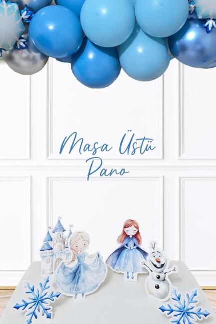 Frozen Elsa Tema Ayaklı Pano Seti Karlar Ülkesi Konsept Doğum Günü Masa Üstü Panolar