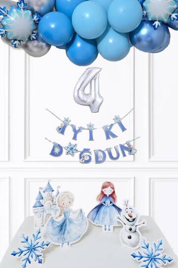 Frozen Elsa Tema Doğum Günü Balon Zinciri Seti Masa Üstü Panolar Karlar Ülkesi Konsept Yaş Doğum Günü Balonları - 5