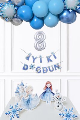 Frozen Elsa Tema Doğum Günü Balon Zinciri Seti Masa Üstü Panolar Karlar Ülkesi Konsept Yaş Doğum Günü Balonları - 9