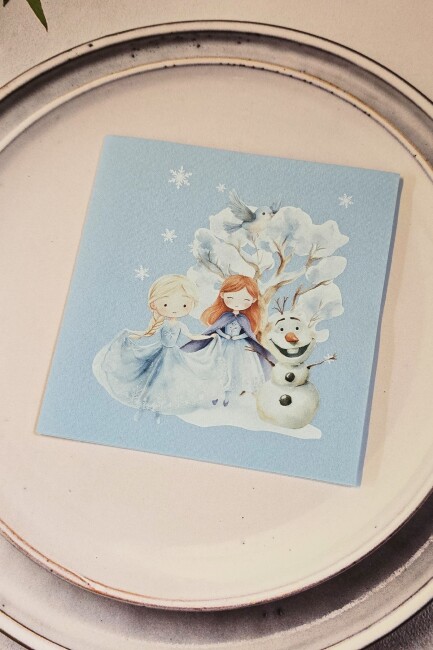 Frozen Elsa Tema Doğum Günü Peçetesi Mavi Kare Kumaş Dokulu Peçete 12 Adet - 2