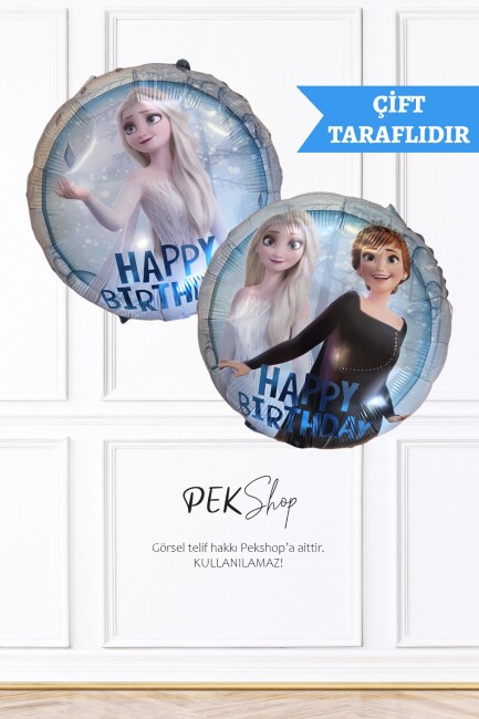 Frozen Konsept Elsa & Anna Çift Taraflı Yuvarlak Folyo Balon