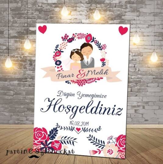Fuşy Lacivert Konsept Karşılama Panosu