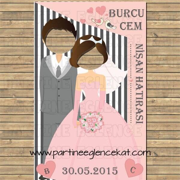 Gelin Damat Kuşlu Nişan Hatırası Cut Out Pano 100x200 cm - 1