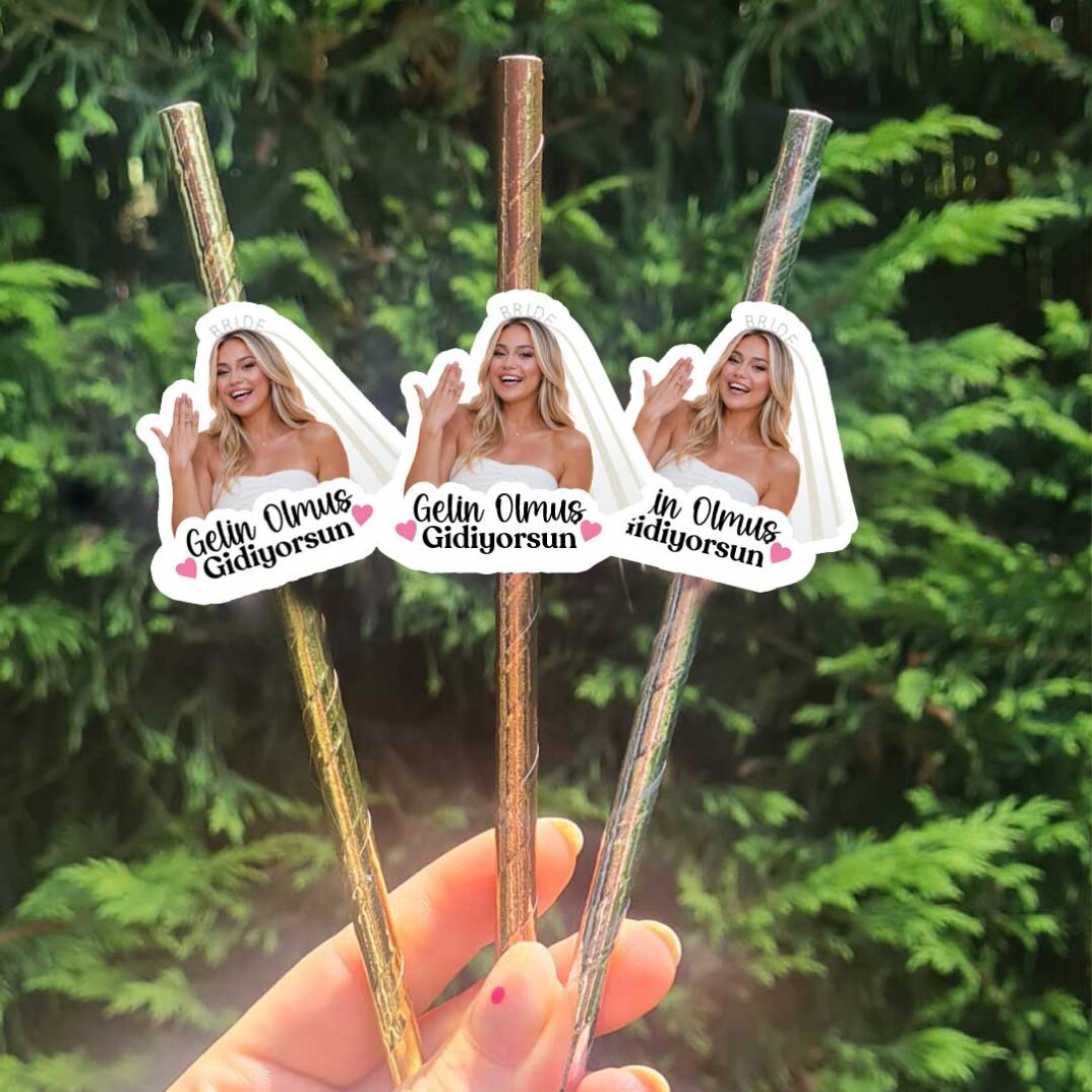 Gelin Olmuş Bride to be Fotoğraf Baskılı Pipet Takımı 5 li - 1