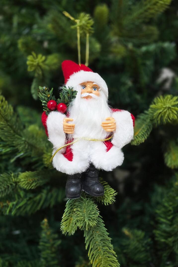 Gerçekçi Noel Baba Yılbaşı Ağaç Süsü Sakallı Peluş Kıyafetli Şık Noel Baba Yılbaşı Ağacı Süsü - 1