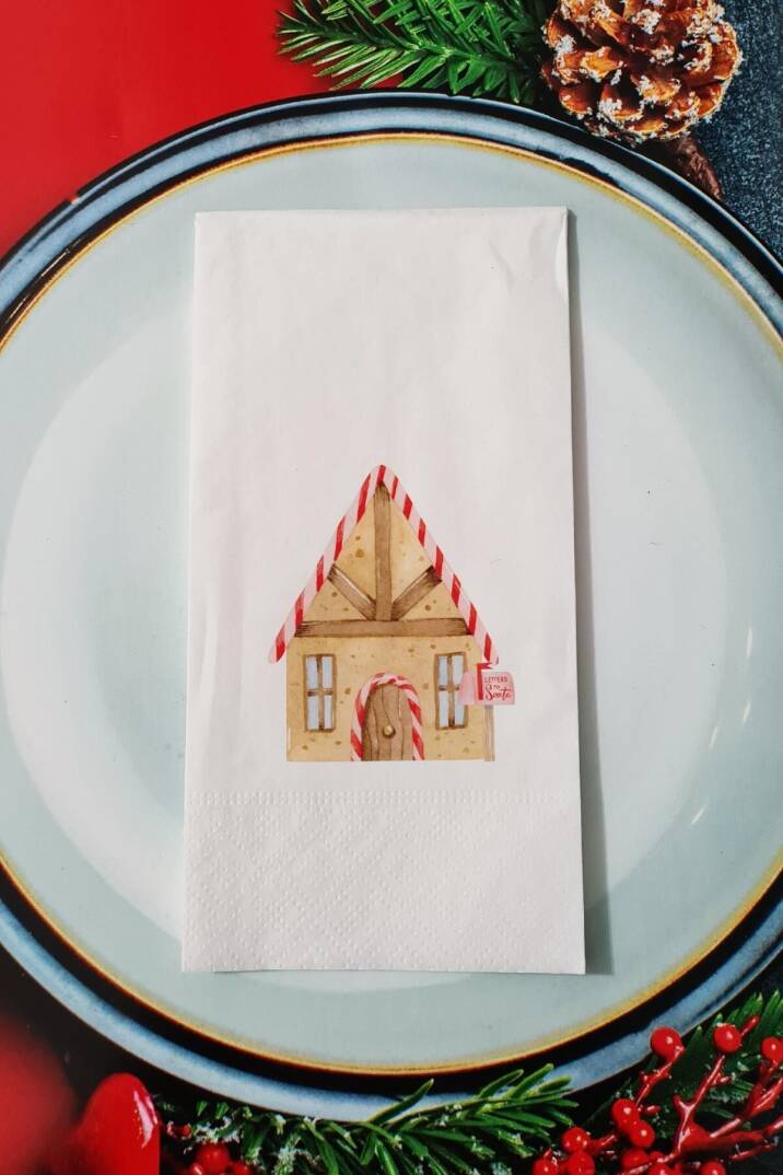 Gingerbread House Desenli Yılbaşı - Yeni Yıl Sunum Peçetesi - 1