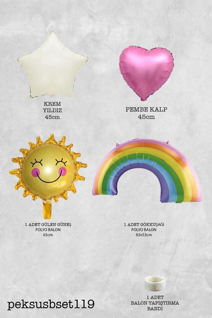 Gökkuşağı Güneş Folyo Balonlu Balon Süsleme Paketi - 2