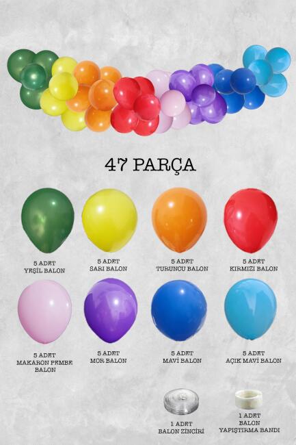 Gökkuşağı Konsept Balon Zinciri Gökkuşağı Tema Parti Balon Seti 47 Parça - 2