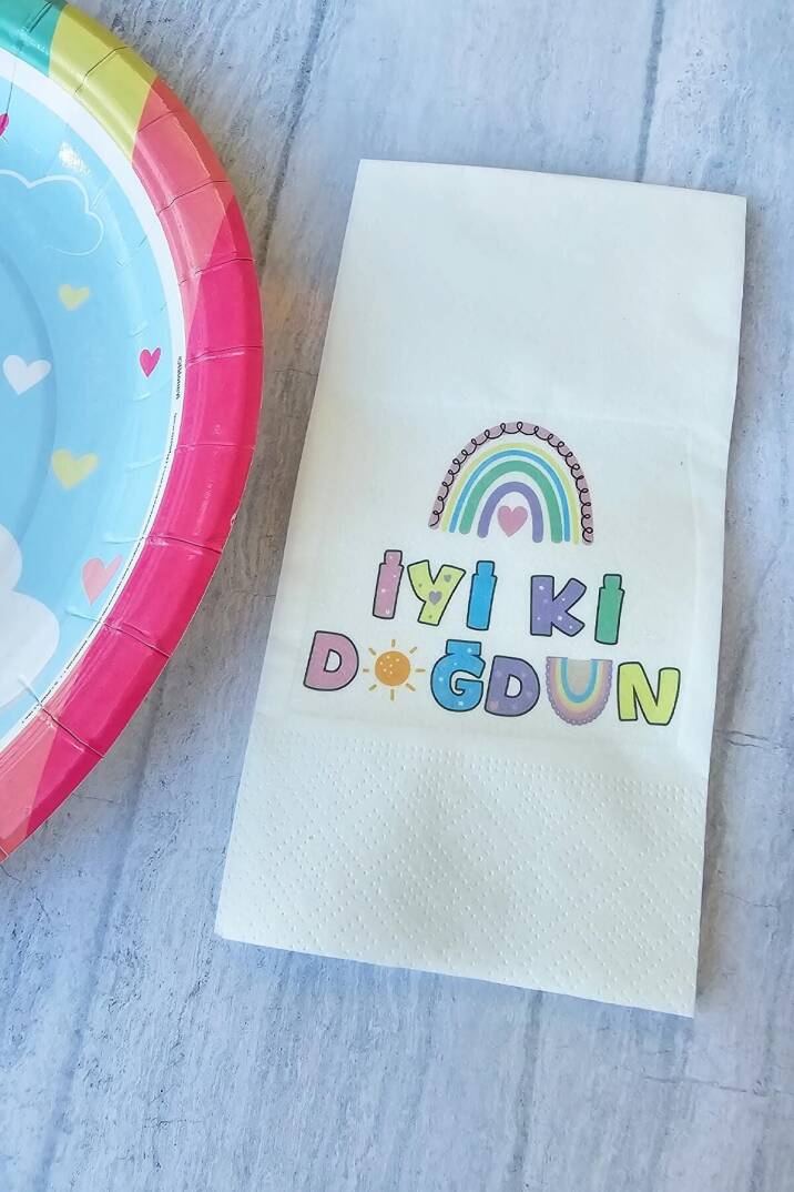 Gökkuşağı Konsept Baskılı Doğum Günü Peçetesi 20li - 1