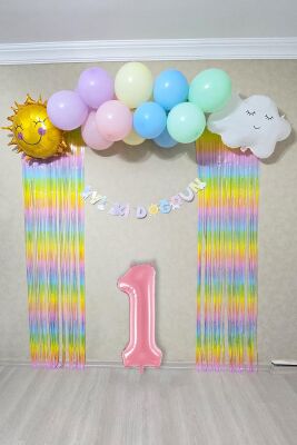 Gökkuşağı Konsept Pembe Yaş Balonu Lüks Parti Süeleme Seti Balon Zinciri Seti - 1