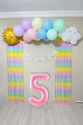 Gökkuşağı Konsept Pembe Yaş Balonu Lüks Parti Süeleme Seti Balon Zinciri Seti - 6