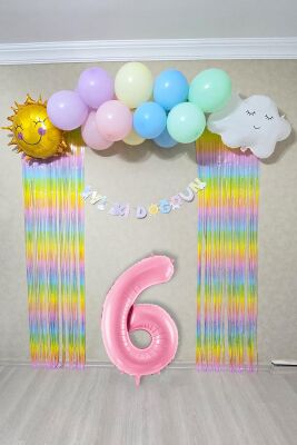 Gökkuşağı Konsept Pembe Yaş Balonu Lüks Parti Süeleme Seti Balon Zinciri Seti - 7