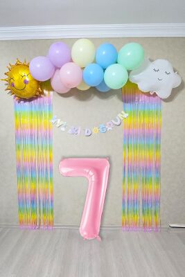 Gökkuşağı Konsept Pembe Yaş Balonu Lüks Parti Süeleme Seti Balon Zinciri Seti - 8